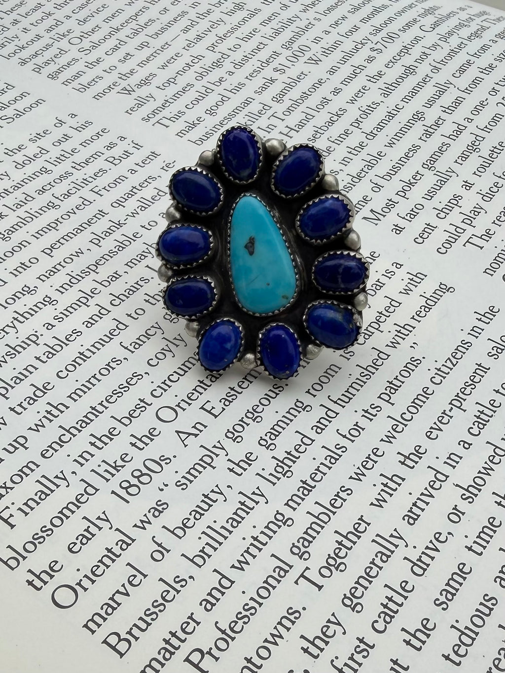 Lapis Turquoise Statement Ring Size 8.75