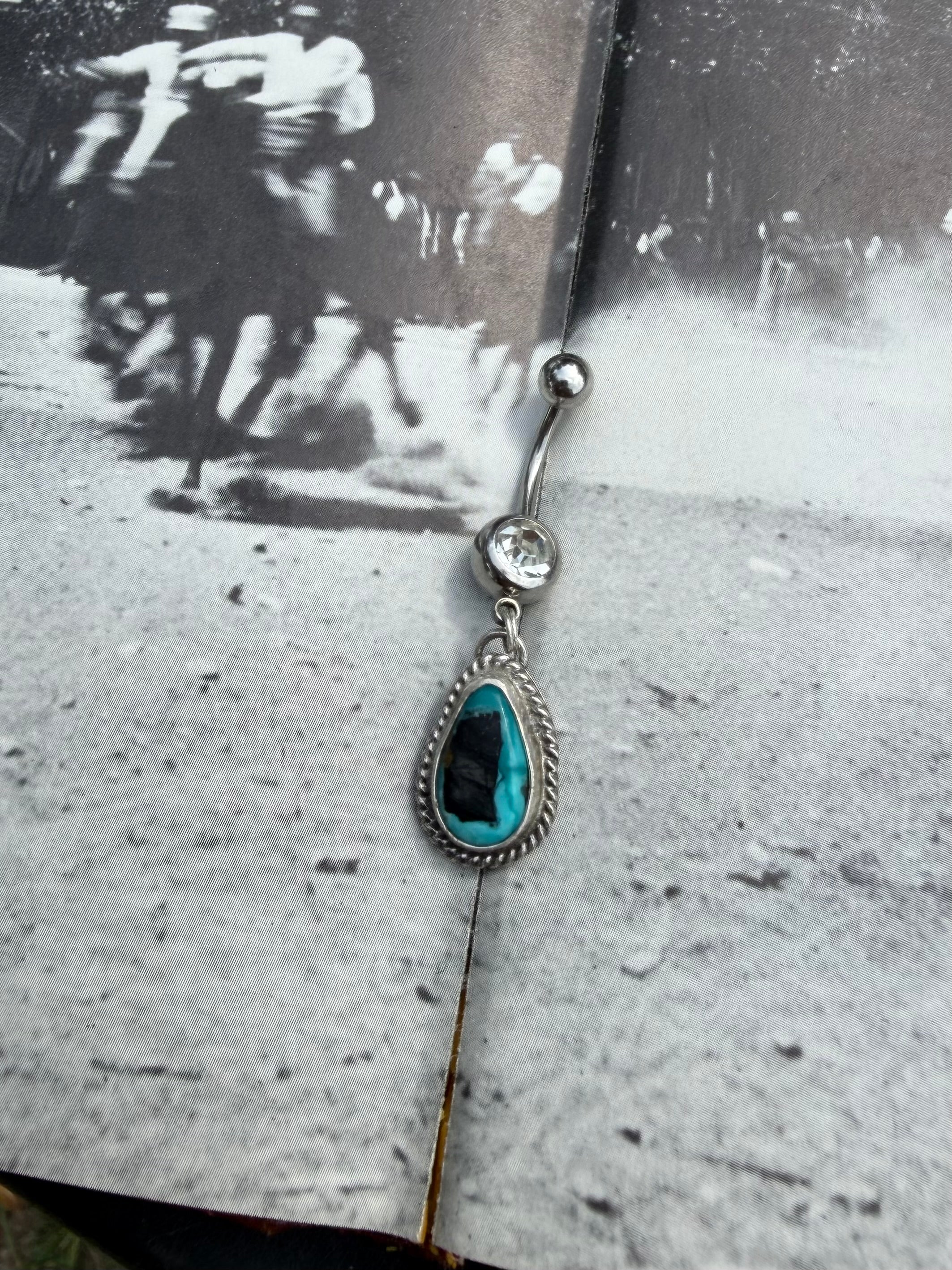 Blue Diamond Turquoise Belly Ring 3