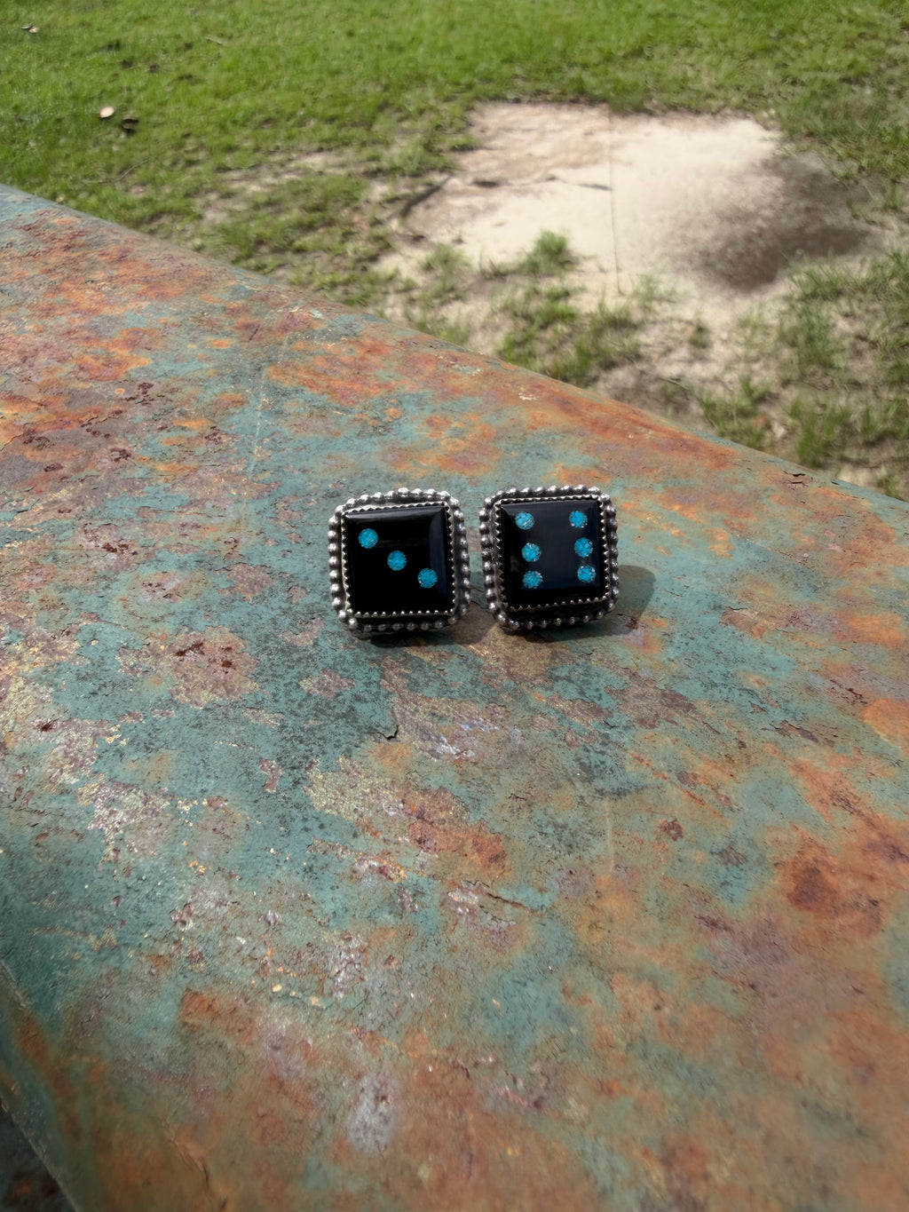 Turquoise Inlaid Dice Studs