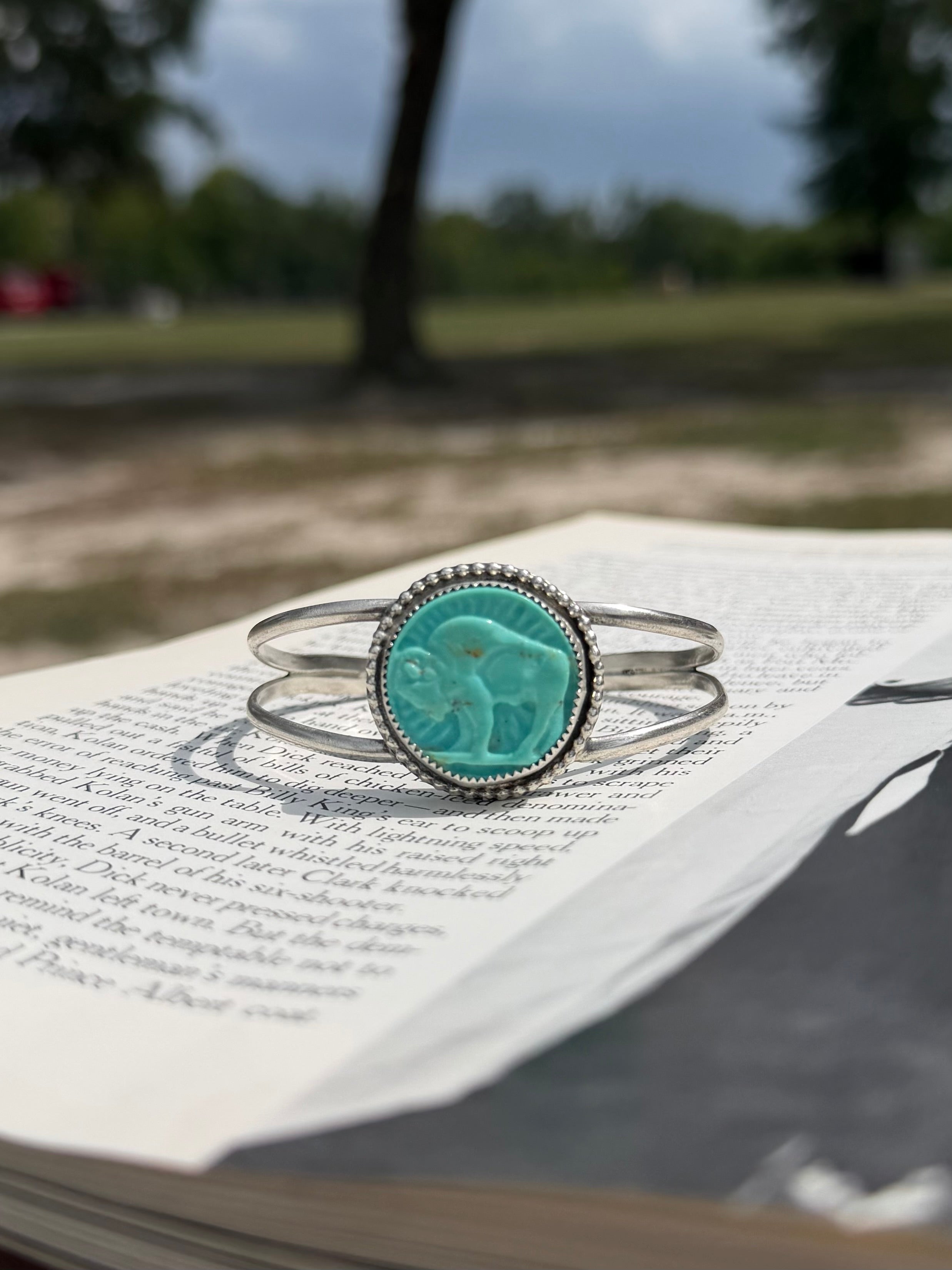 Carved Turquoise Buffalo Cuff