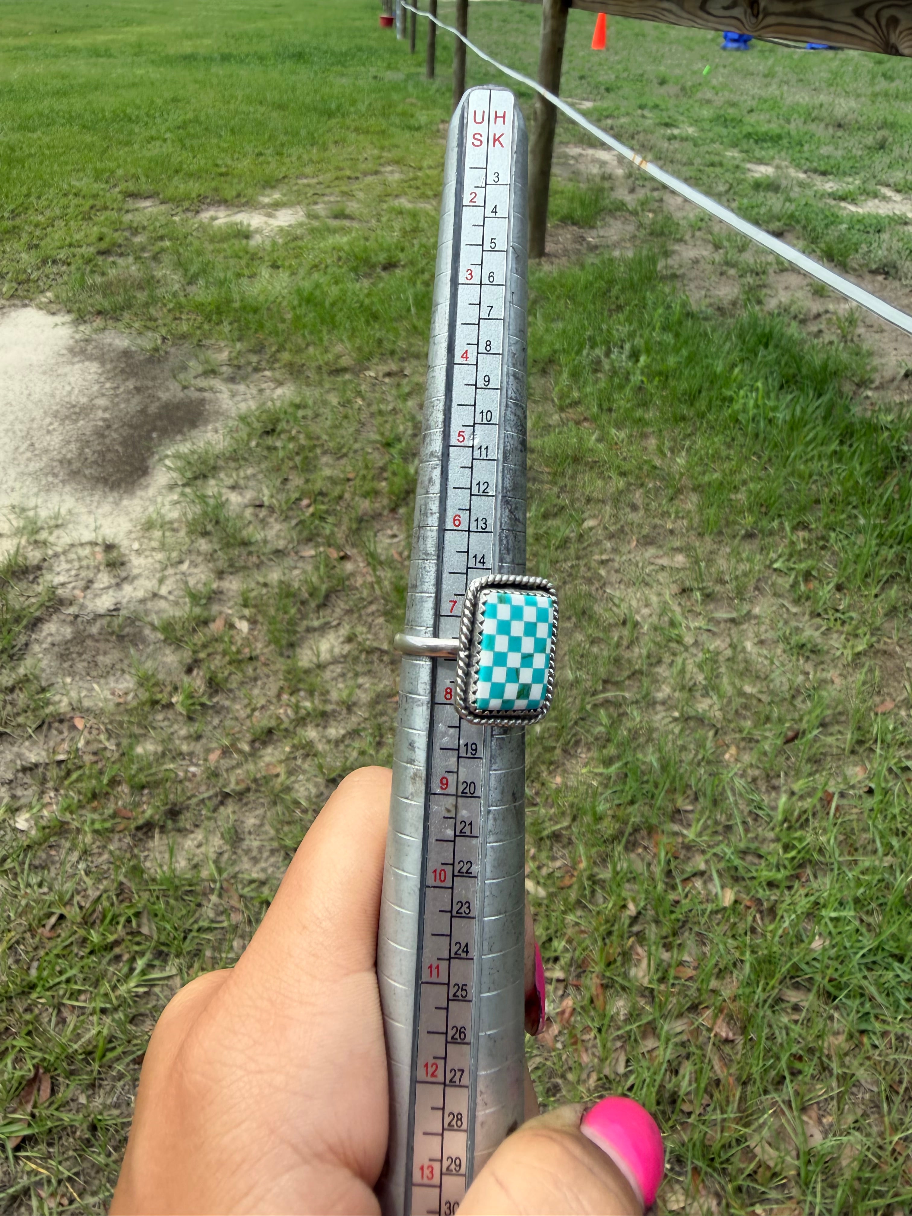 Turquoise Checkered Ring Size 7.5