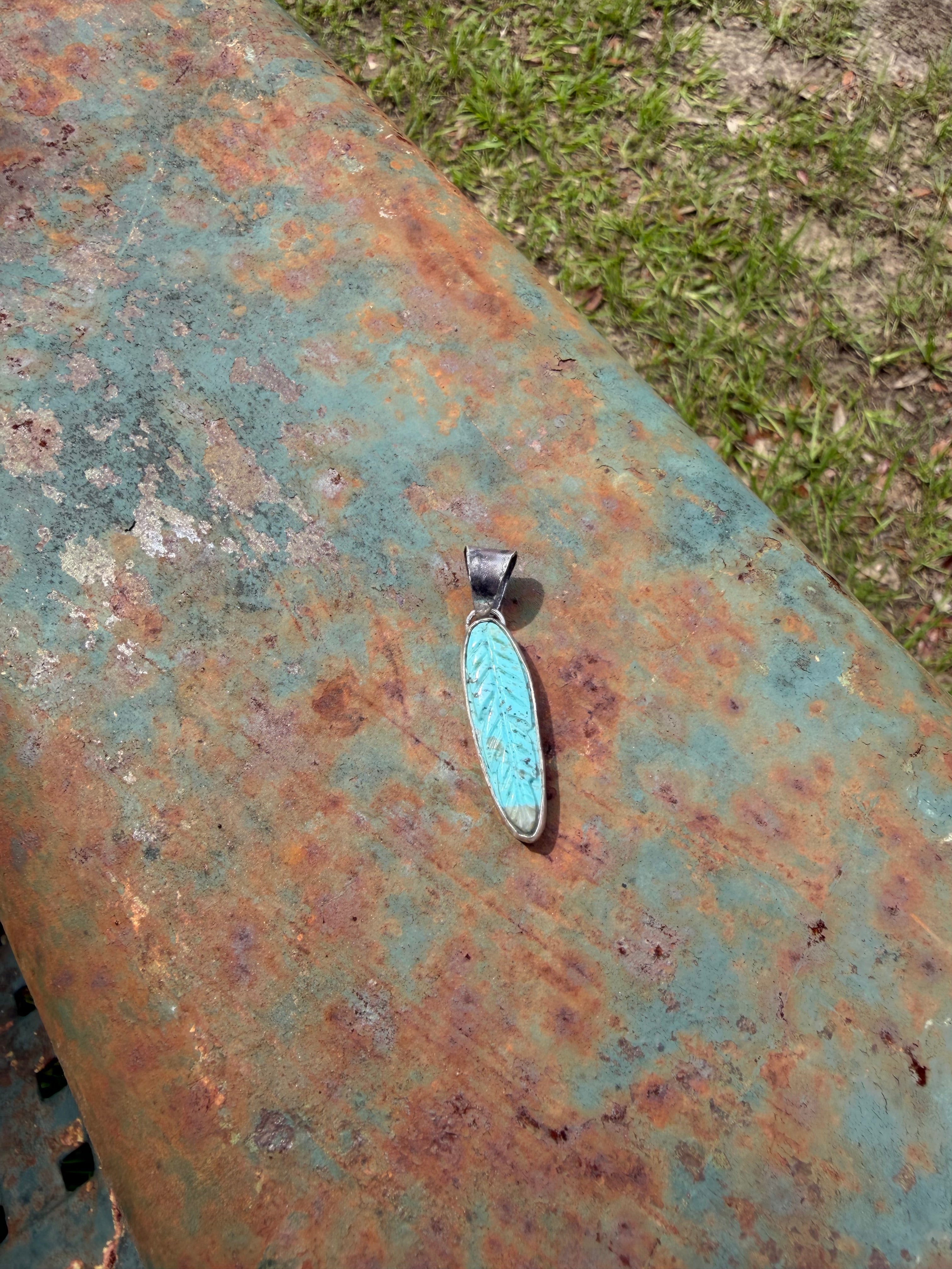 Hand Carved Feather Pendent