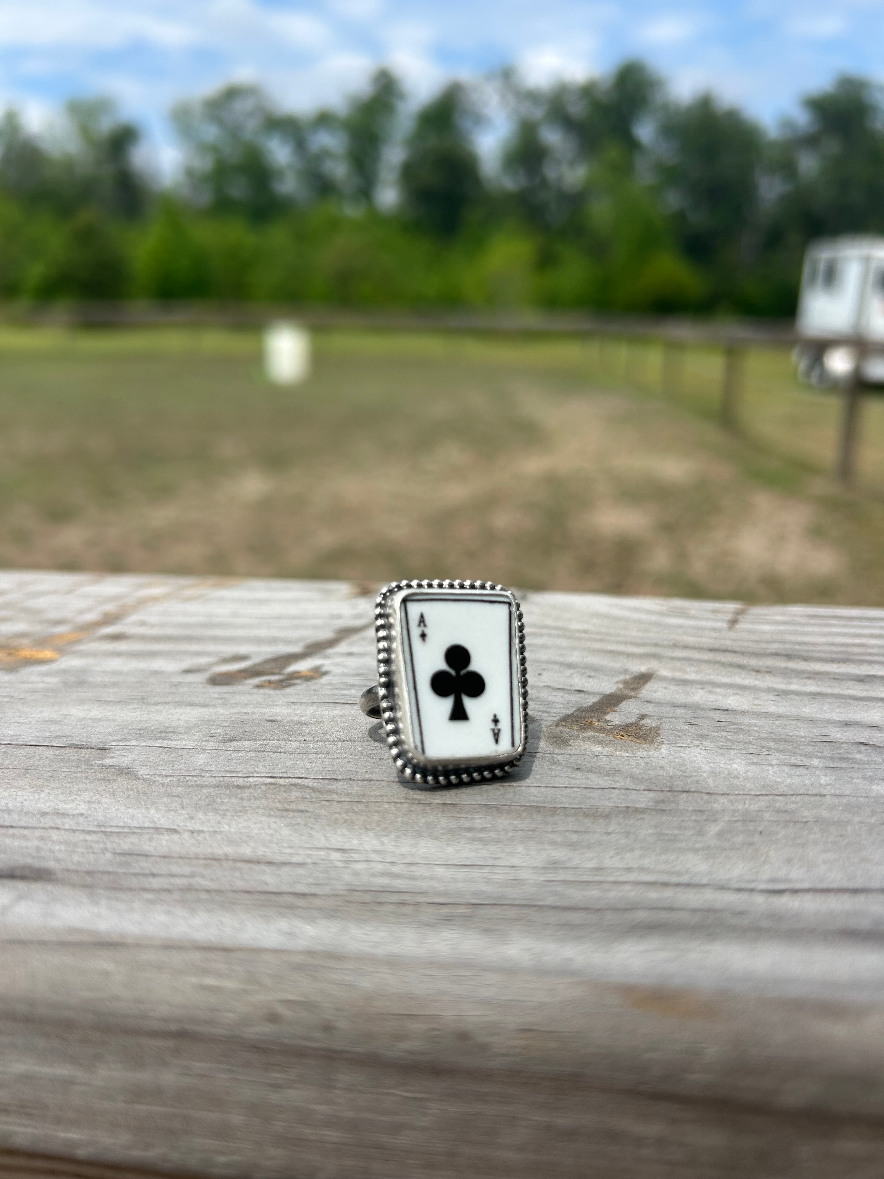 Ace of Clubs Ceramic Ring Size 6.5
