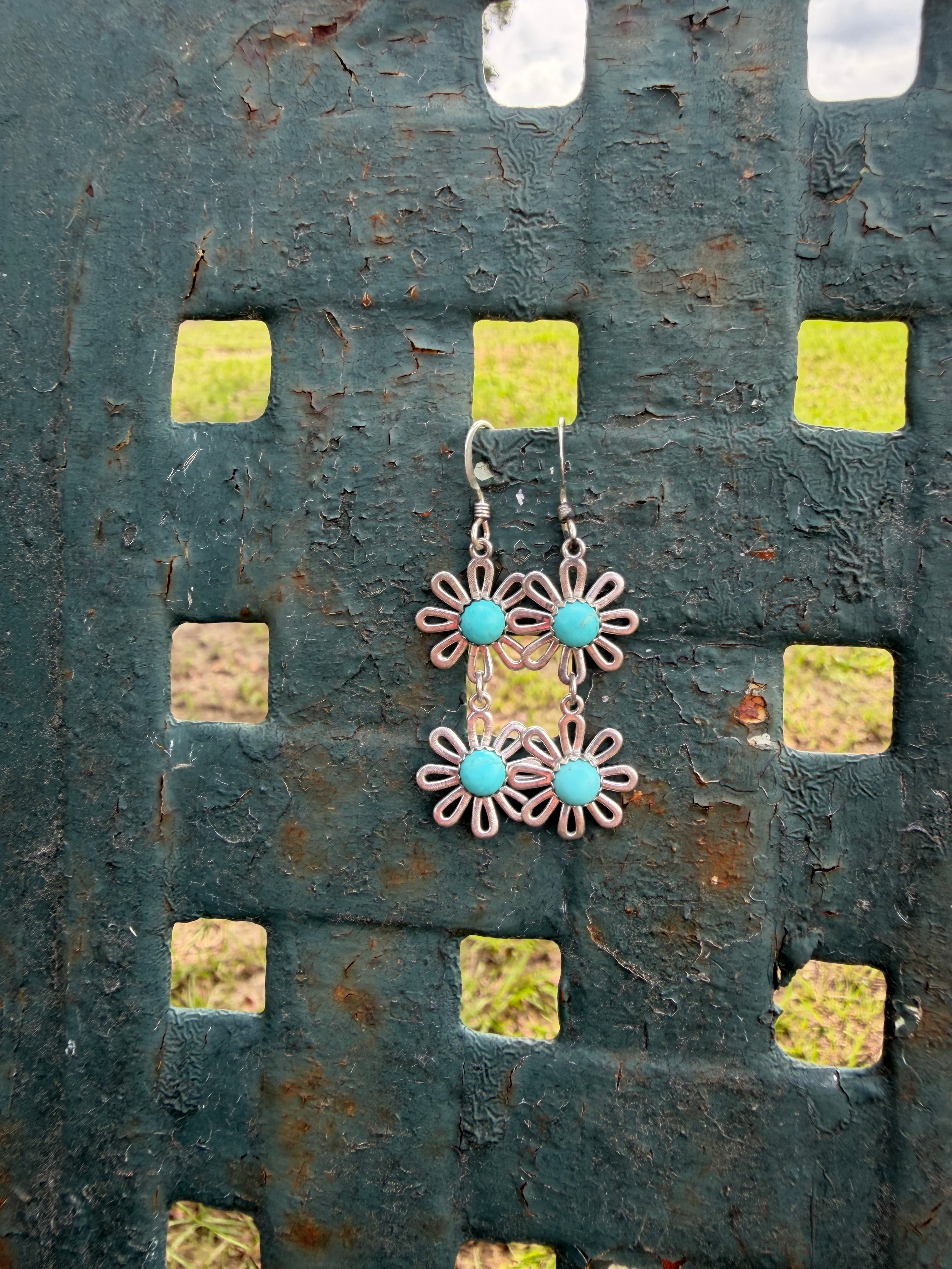 Kingman Turquoise Flower Dangles