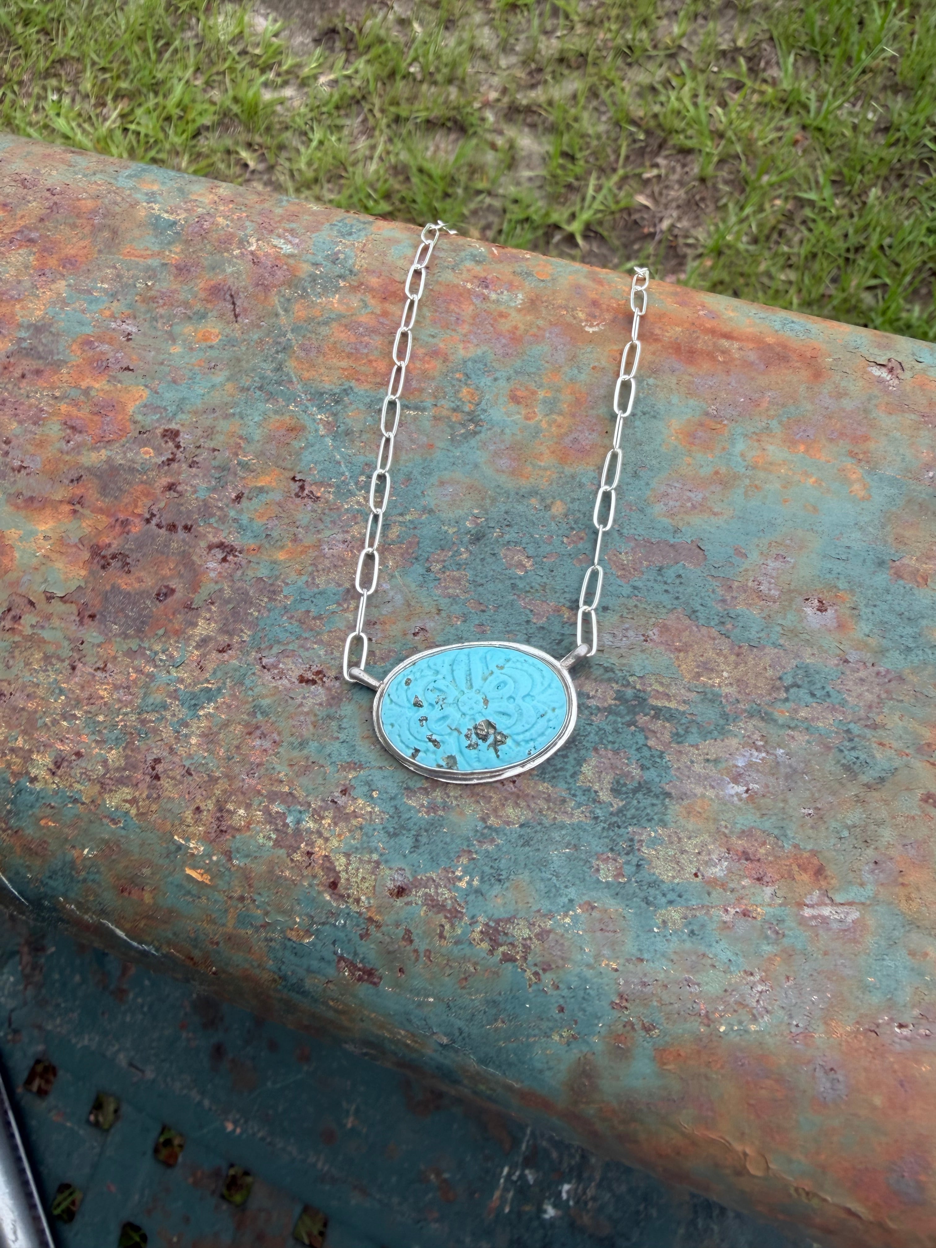 Carved Turquoise Flower Necklace